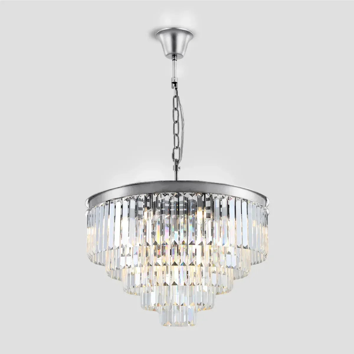 Tiered Crystal Chandelier with Cascading Glass Rods – Multi-Level Statement Lighting for Dining Room & Foyer – Brass, Black & Nickel Finish