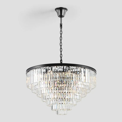 Tiered Crystal Chandelier with Cascading Glass Rods – Multi-Level Statement Lighting for Dining Room & Foyer – Brass, Black & Nickel Finish