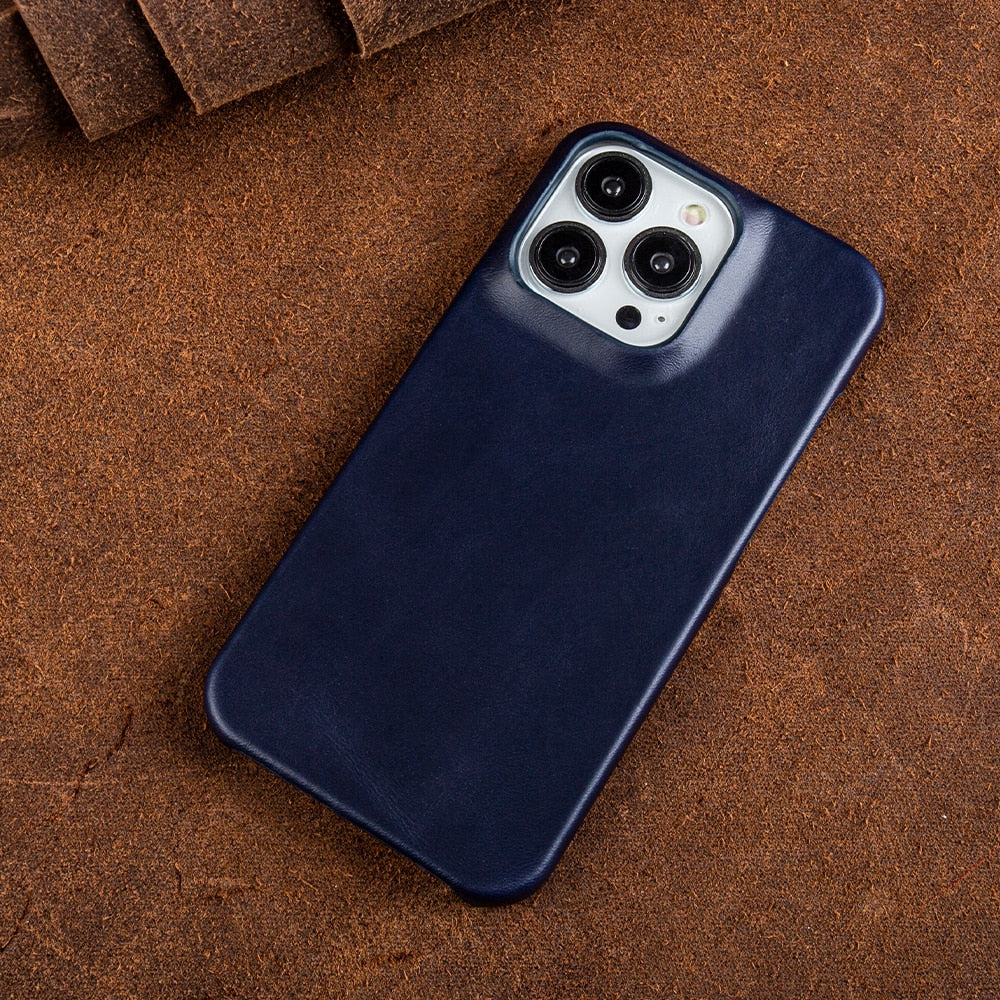 Wax-Finished Genuine Leather iPhone Case with MagSafe Compatibility for iPhone 13, 14, 15, 16 Series | Protective Slim-Fit Cover