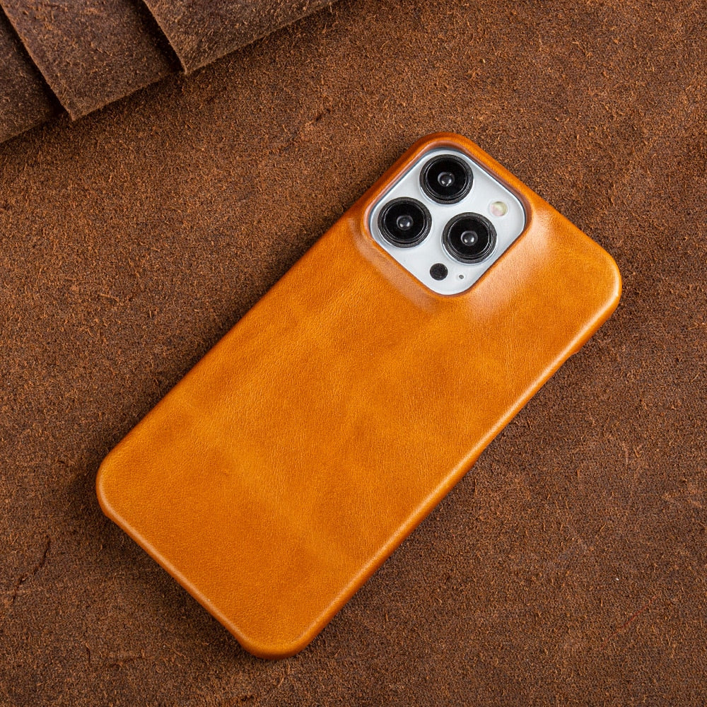 Wax-Finished Genuine Leather iPhone Case with MagSafe Compatibility for iPhone 13, 14, 15, 16 Series | Protective Slim-Fit Cover
