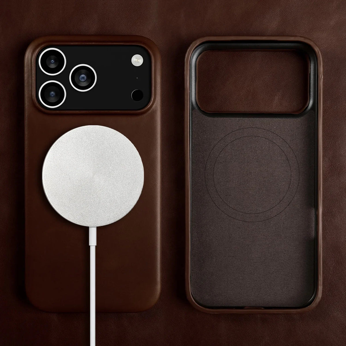 Premium Full-Grain Leather iPhone Case with MagSafe – Shock-Absorbent Protection for iPhone 11-17 Models
