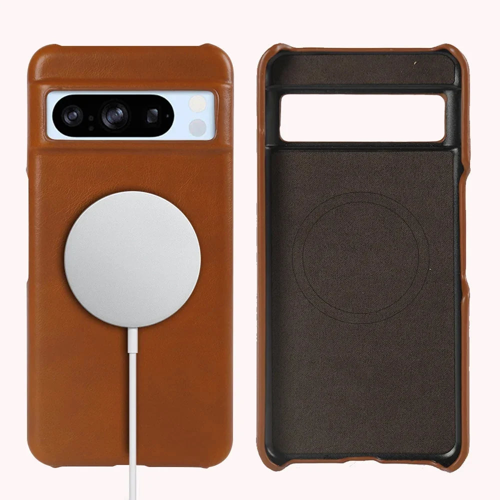 Protective Leather Phone Case for Google Pixel 11, 10, 9, 8 & 7 Series – Waxed Full-Grain Construction with Anti-Fingerprint Coating