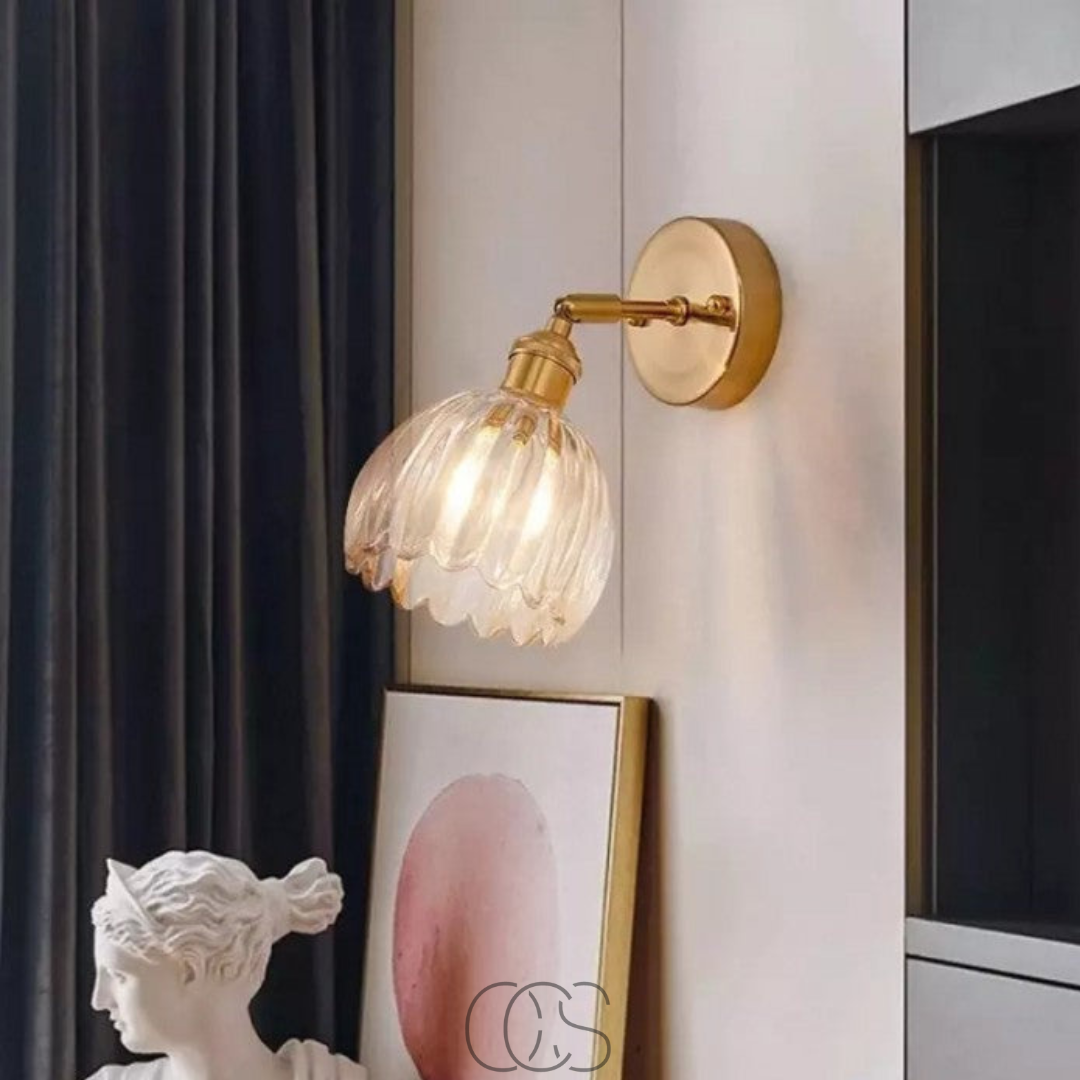 Vintage Tulip Glass Wall Sconce with Flower Shade – Classic Accent Light for Bedroom, Living Room, Hallway – E27 Socket