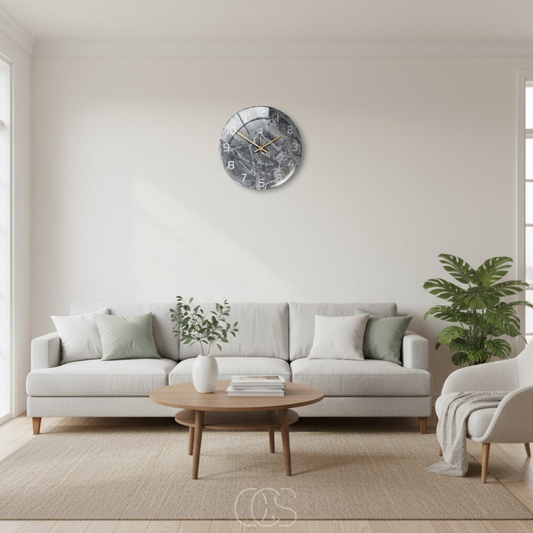 Marble Effect Silent Wall Clock 12 Inch Non-Ticking Decorative Modern Acrylic Round Clock for Living Room Bedroom Home Office