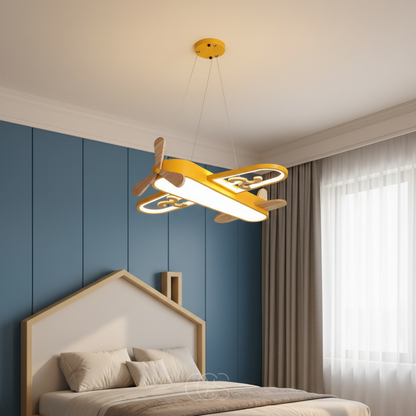 Aviation-Themed Kids Room Hanging Light Fixture 22×20 in Acrylic Iron Adjustable Brightness LED Nursery Playroom Overhead Illumination Yello