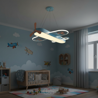 Aviation-Themed Kids Room Hanging Light Fixture 22×20 in Acrylic Iron Adjustable Brightness LED Nursery Playroom Overhead Illumination Yello
