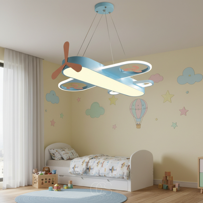 Aviation-Themed Kids Room Hanging Light Fixture 22×20 in Acrylic Iron Adjustable Brightness LED Nursery Playroom Overhead Illumination Yello