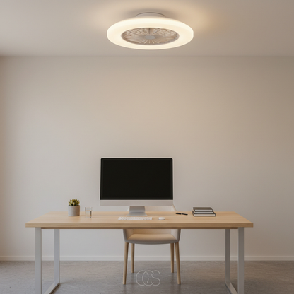 18-inch LED Ceiling Fan with Dimmable Ring Light & Remote – Ultra-Quiet DC Motor, Reversible Blades, 2400 Lumens – Modern White