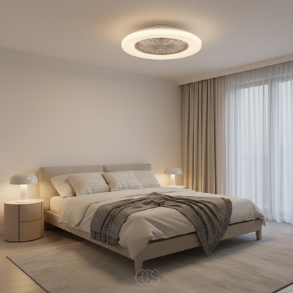 18-inch LED Ceiling Fan with Dimmable Ring Light & Remote – Ultra-Quiet DC Motor, Reversible Blades, 2400 Lumens – Modern White