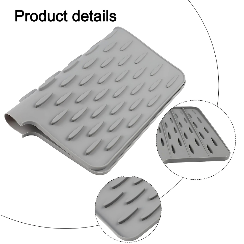 Silicone Counter Protector Mat 16x13 Inch Heat Safe Dish Draining Pad with Raised Channels Non-Stick Drying Surface for Sink Kitchen Counter