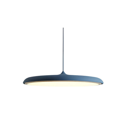 Lámpara colgante LED redonda de metal y acrílico – Luz colgante azul de 16 pulgadas para comedor, isla de cocina, dormitorio – Diseño minimalista moderno