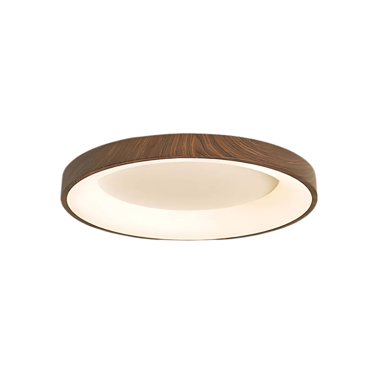 Round Flush Mount LED Fixture 14 in Wood Grain Acrylic Iron Low Profile for Bedroom Hallway Kitchen Entry Modern Scandinavian