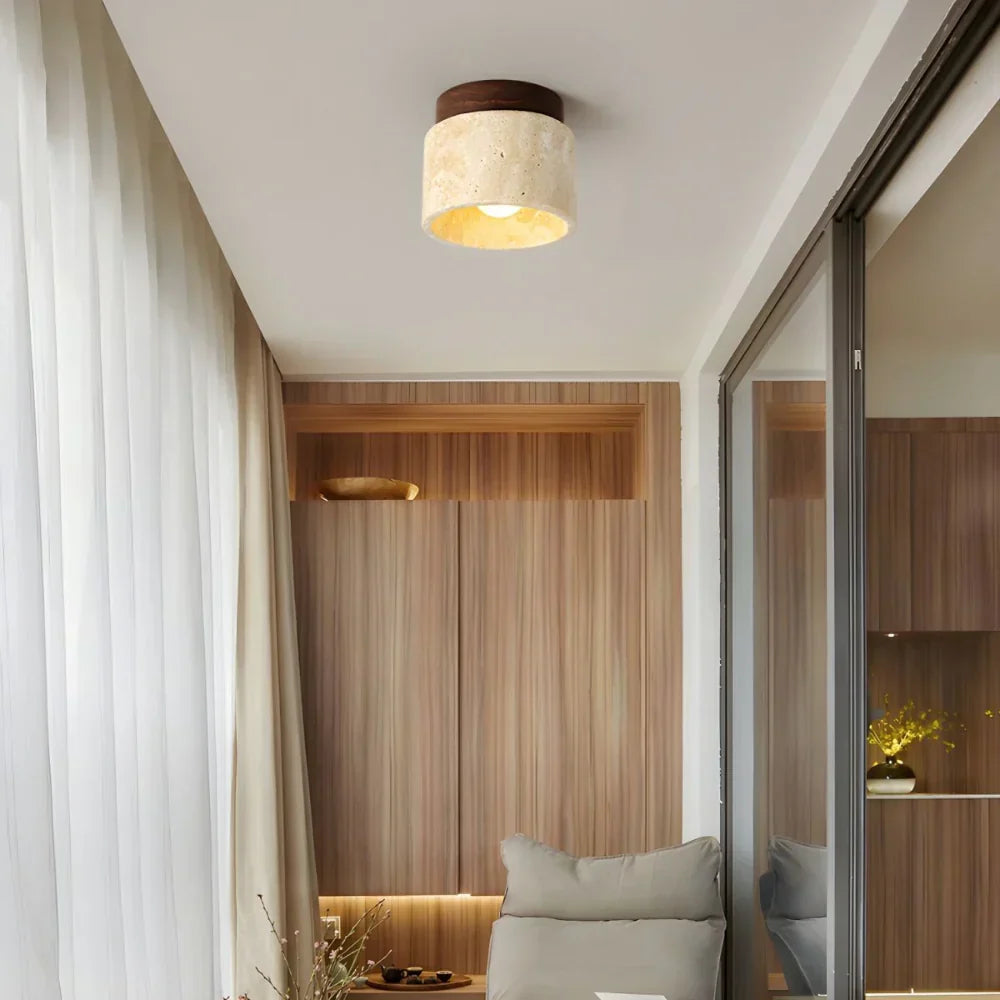 Lámpara de techo de montaje empotrado de piedra natural color crema, 4.7 pulgadas, iluminación LED compacta para pasillos, dormitorios y vestíbulos, estilo minimalista moderno Japandi