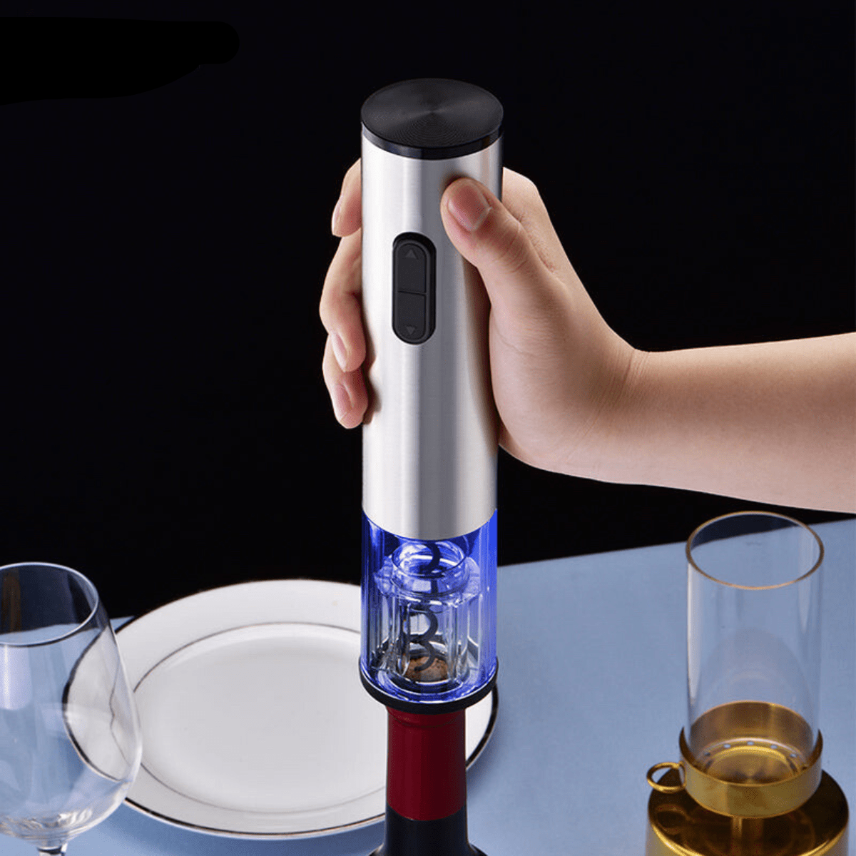 Rechargeable Automatic Wine Bottle Opener Set with Foil Cutter Aerator Preserver 4-Piece Kit for Countertop Entertaining