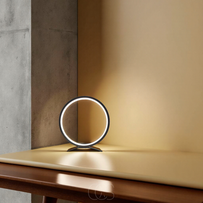 Floating Ring LED Table Lamp Black Warm White Light Modern Minimalist Bedroom Nightstand Desk Accent Lighting for Living Room Office Home