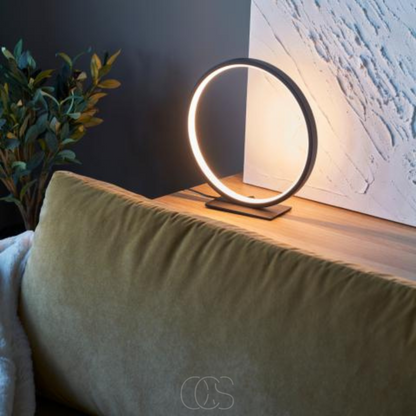 Floating Ring LED Table Lamp Black Warm White Light Modern Minimalist Bedroom Nightstand Desk Accent Lighting for Living Room Office Home