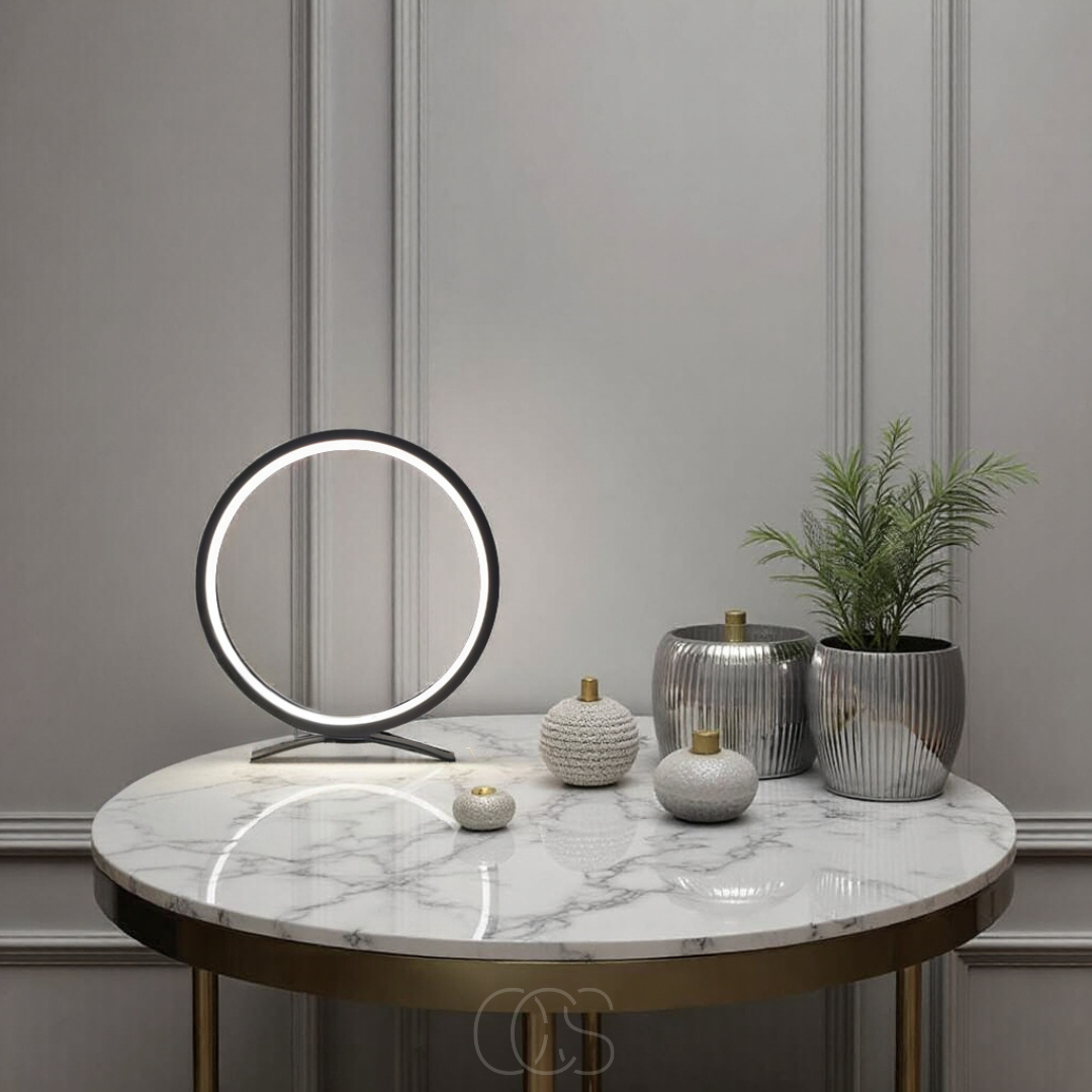 Floating Ring LED Table Lamp Black Warm White Light Modern Minimalist Bedroom Nightstand Desk Accent Lighting for Living Room Office Home