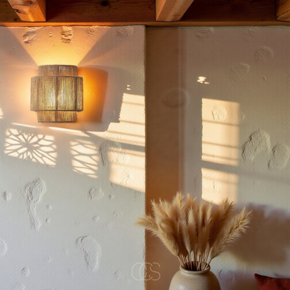 Handwoven Fiber Wall Sconce 10 in Natural Light for Bedroom Hallway Living Room Boho Decor E27 Socket Ambient Fixture 220V