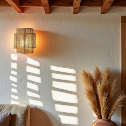 Handwoven Fiber Wall Sconce 10 in Natural Light for Bedroom Hallway Living Room Boho Decor E27 Socket Ambient Fixture 220V