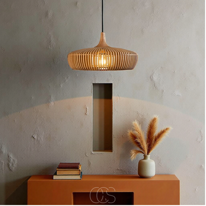 Wooden Pendant Light Fixture for Dining Room with Warm Glow – Scandinavian Minimalist Hanging Ceiling Lamp
