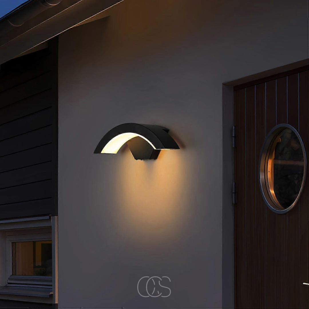 Motion-Activated Outdoor Wall Light with Up & Down Beam – Half-Arch Aluminum Sconce for Porch, Front Door & Patio