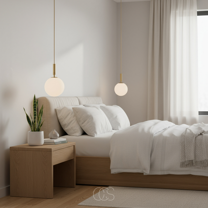 Nordic Glass Globe Pendant Light with Brass Finish for Dining Room & Living Room – Warm White LED Ceiling Fixture