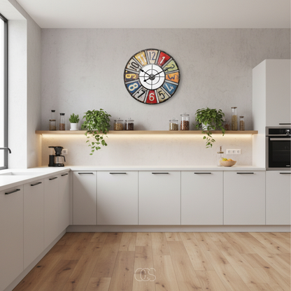 Vintage Industrial Wall Clock with Colorful Number Plates – 24 Inch Retro Metal Clock for Indoor & Outdoor – Silent Quartz Movement