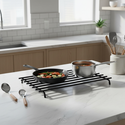 Rectangular Trivet Hot Pad for Kitchen Counter & Dining Table – Heat Resistant Metal Trivet with Non-Slip Feet, Scratch-Free Surface