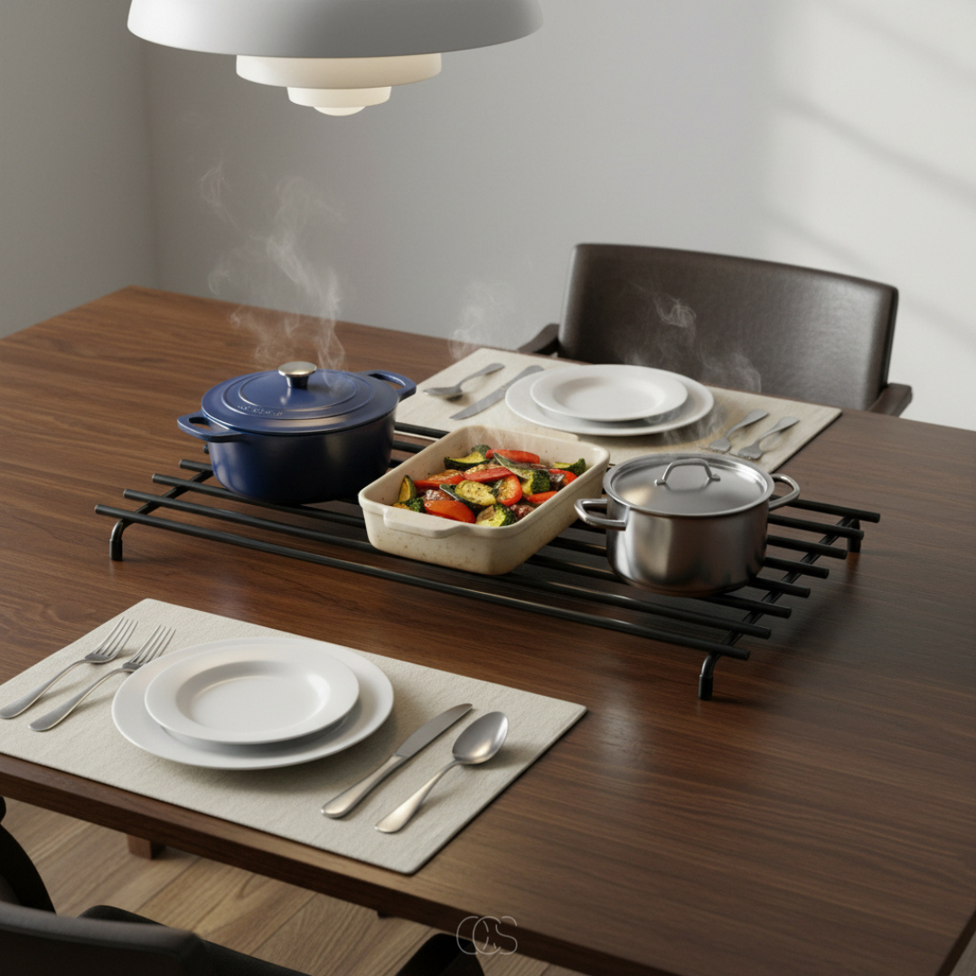 Rectangular Trivet Hot Pad for Kitchen Counter & Dining Table – Heat Resistant Metal Trivet with Non-Slip Feet, Scratch-Free Surface