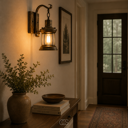 Industrial Wall Sconce with Vintage Lantern Cage, Bronze or Black Metal Finish for Entryway Hallway Living Room Bedroom Kitchen