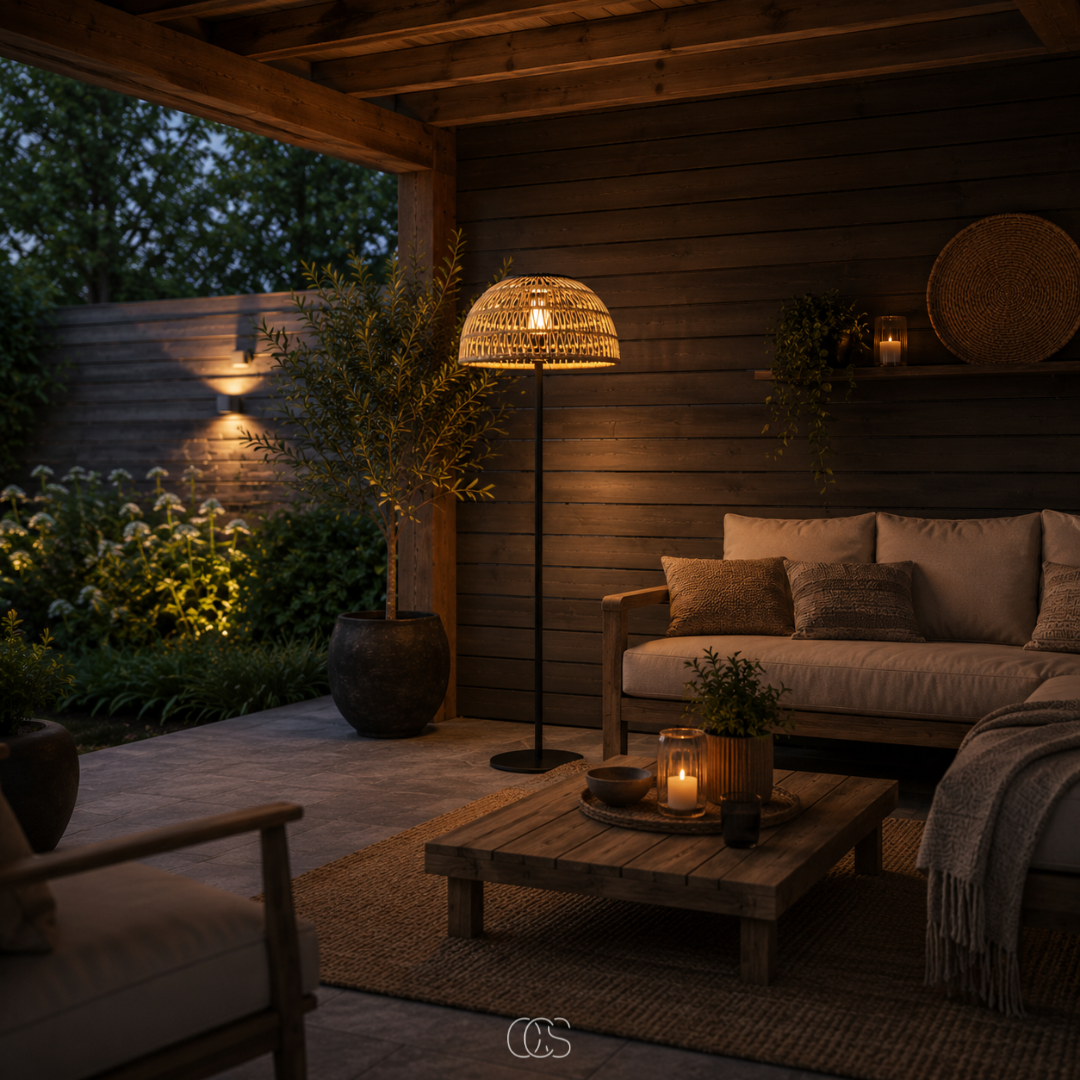 Solar Rattan Floor Lamp Cordless Rechargeable LED Outdoor Indoor Patio Deck Light Portable Woven Natural Fiber Wireless Ambient Lighting