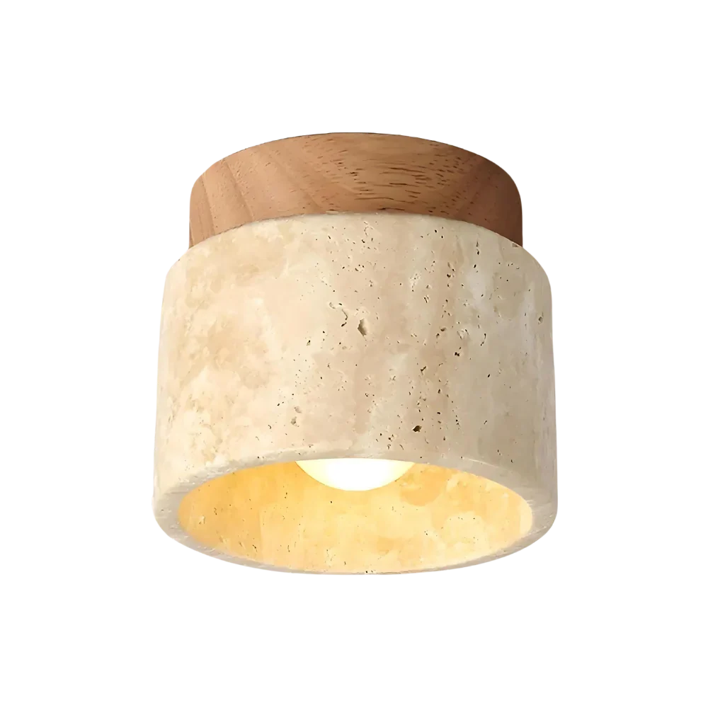 Lámpara de techo de montaje empotrado de piedra natural color crema, 4.7 pulgadas, iluminación LED compacta para pasillos, dormitorios y vestíbulos, estilo minimalista moderno Japandi