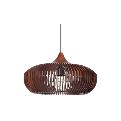 Lámpara de techo redonda de listones de madera natural de 17 pulgadas estilo Japandi, luz colgante ambiental para mesa de comedor, isla de cocina o sala de estar