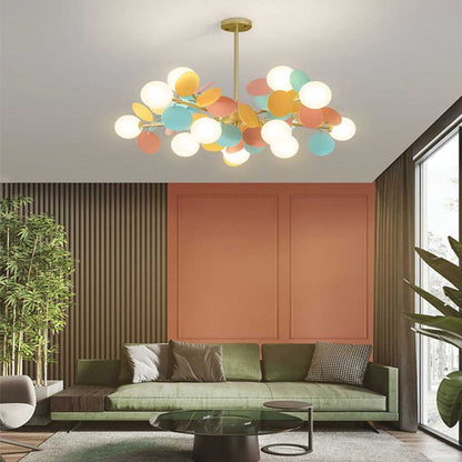 Sculptural Glass Globe Overhead Light with Branching Arms for Dining Room & Living Space — Dimmable LED Cluster Fixture in White, Green or M