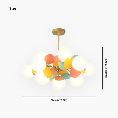 Sculptural Glass Globe Overhead Light with Branching Arms for Dining Room & Living Space — Dimmable LED Cluster Fixture in White, Green or M