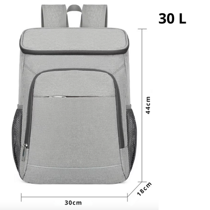Insulated Backpack Cooler 30L Gray Leak-Proof Food Beverage Storage Padded Shoulder Straps Outdoor Hiking Fishing Camping Beach Picnic Day T