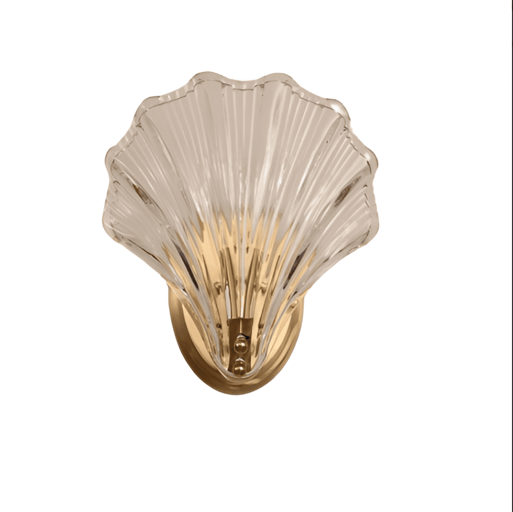 Fluted Glass Sconce with Brass Hardware 8 in Diameter Shell-Shaped Fixture E27 Socket for Bedrooms Hallways Living Rooms Push-Button Control