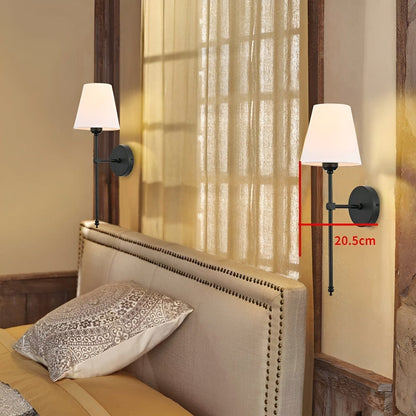 Metal Sconce Pair with Fabric Shades 20 inch Height for Bedroom Hallway Ambient Lighting Bedside Reading Wall Mount Fixtures Soft Diffused G
