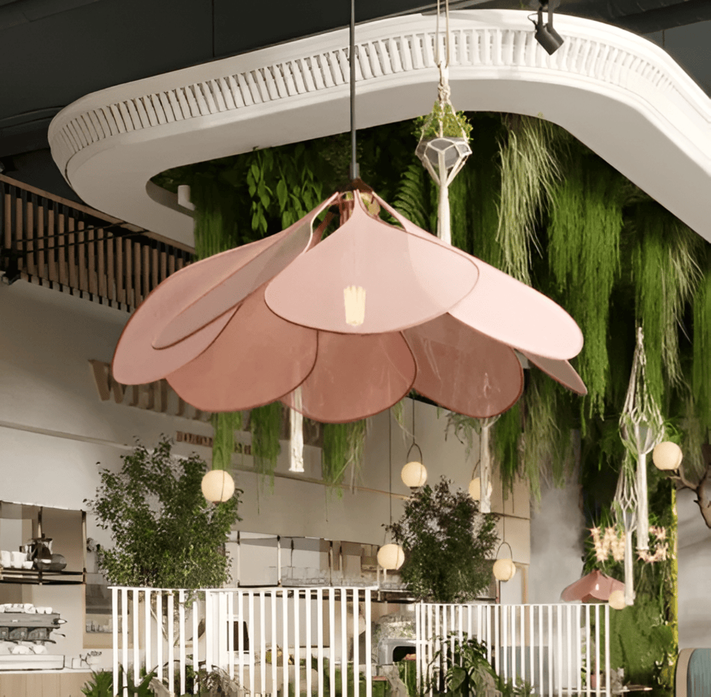 Fabric Flower Pendant Light with Adjustable Height in Brown, Coffee, Beige & Khaki – Soft Ambient Hanging Lamp for Bedrooms Dining Areas Liv