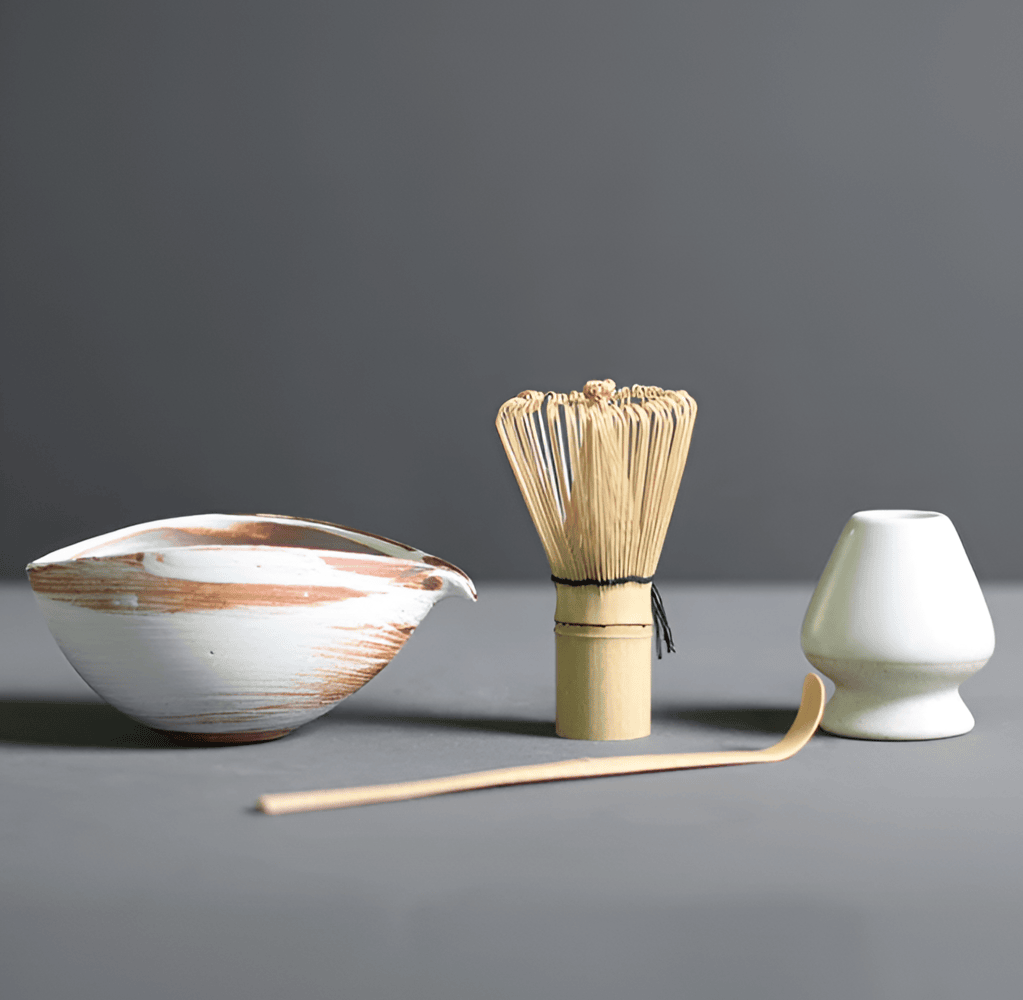 Ceramic Matcha Bowl Set with Bamboo Whisk, Spoon & Holder for Traditional Tea Making in Modern Kitchens