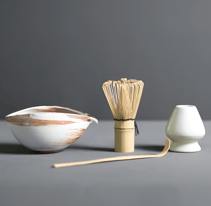 Ceramic Matcha Bowl Set with Bamboo Whisk, Spoon & Holder for Traditional Tea Making in Modern Kitchens