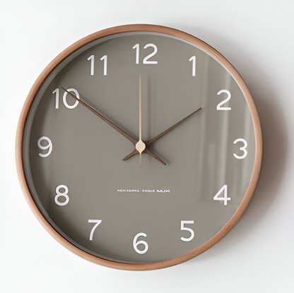Round Wood Wall Clock 10 Inch Silent Non-Ticking Quartz Movement Gray White Frame Nordic Minimalist Decor for Living Room Bedroom Kitchen Of