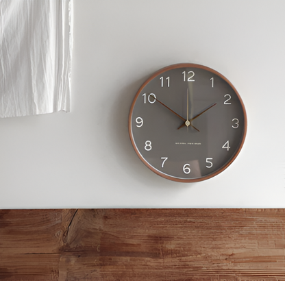 Round Wood Wall Clock 10 Inch Silent Non-Ticking Quartz Movement Gray White Frame Nordic Minimalist Decor for Living Room Bedroom Kitchen Of