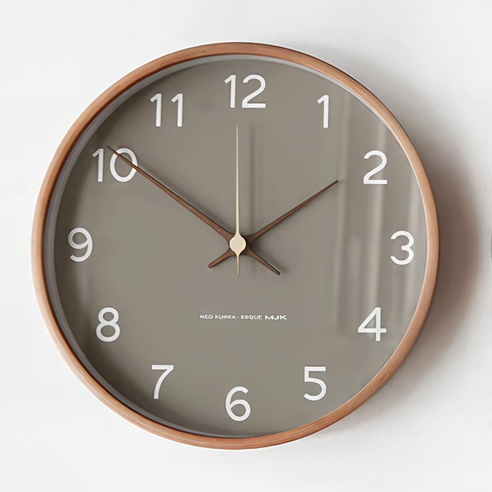 Round Wood Wall Clock 10 Inch Silent Non-Ticking Quartz Movement Gray White Frame Nordic Minimalist Decor for Living Room Bedroom Kitchen Of