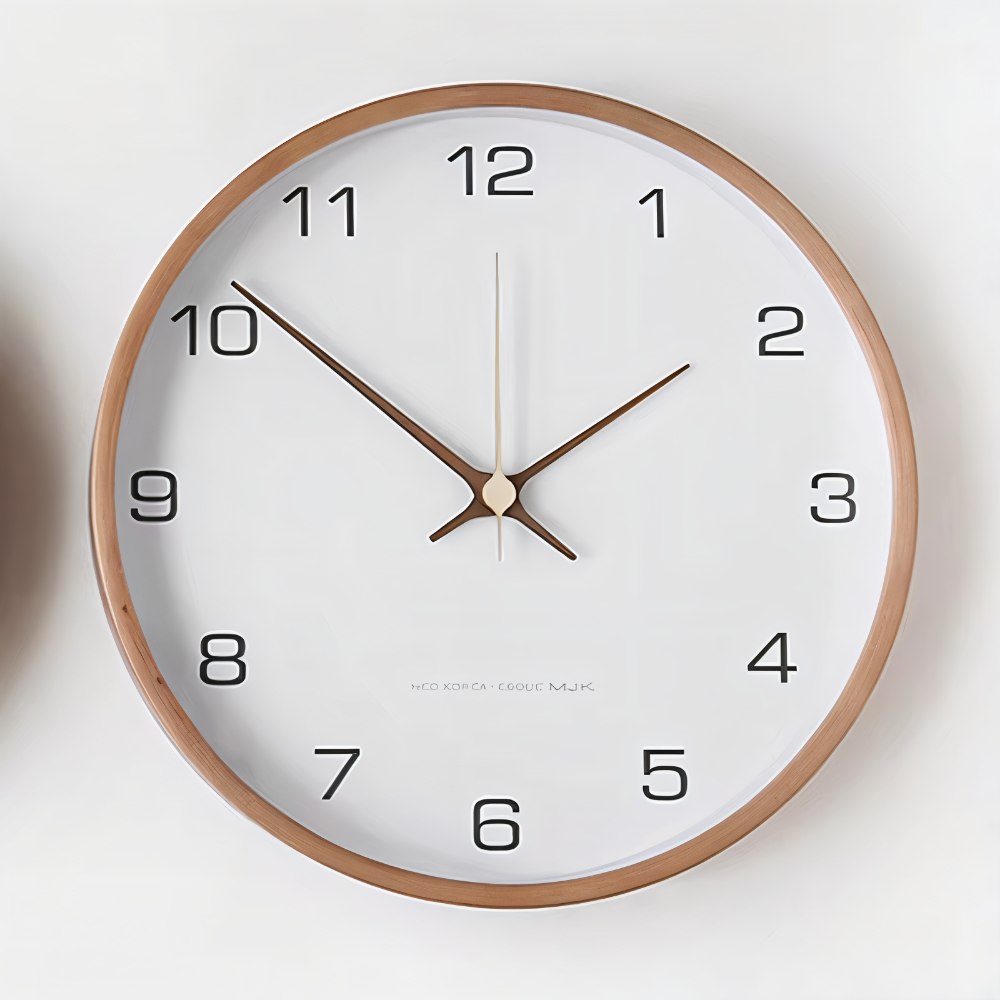 Round Wood Wall Clock 10 Inch Silent Non-Ticking Quartz Movement Gray White Frame Nordic Minimalist Decor for Living Room Bedroom Kitchen Of
