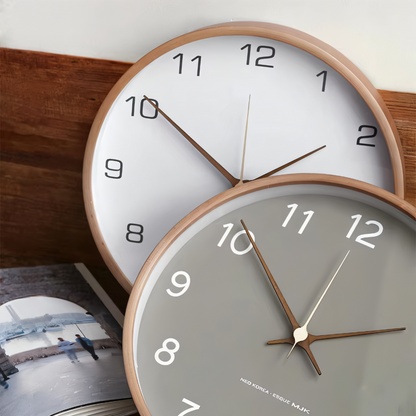 Round Wood Wall Clock 10 Inch Silent Non-Ticking Quartz Movement Gray White Frame Nordic Minimalist Decor for Living Room Bedroom Kitchen Of