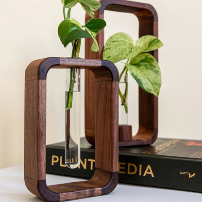 Tabletop Hydroponic Vase for Rooting Cuttings Clear Glass Wood Stand Water Propagation Station Indoor Herb Garden Windowsill Planter