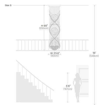 Spiral Crystal Chandelier with Cascading Pendant Drops – Adjustable Height Statement Lighting for Tall Ceilings, Entryways & Staircases