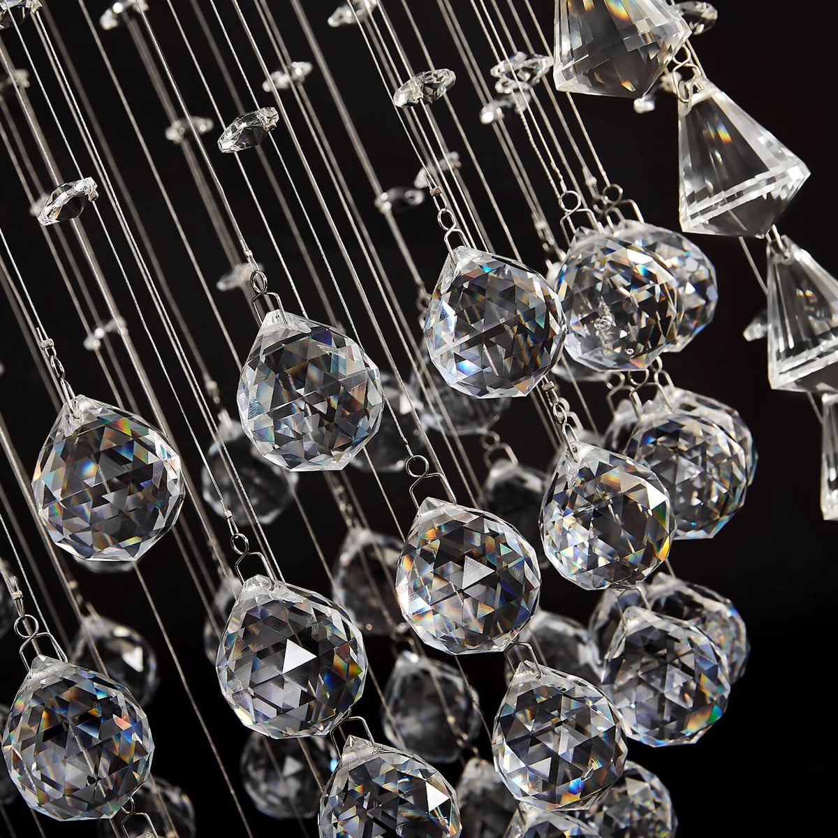 Spiral Crystal Chandelier with Cascading Pendant Drops – Adjustable Height Statement Lighting for Tall Ceilings, Entryways & Staircases