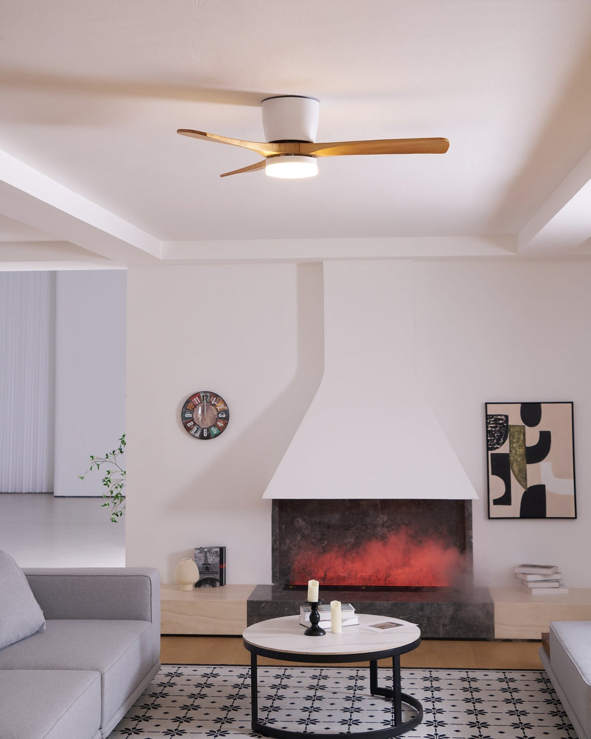Sycamore Wood Ceiling Fan with LED Light – Whisper-Quiet 6-Speed DC Motor, Reversible Airflow, Remote Control, 42/48/52 Inch